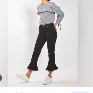 FDJ Suzanne Straight Ankle High Rise, Ruffle Kick Flare Denim Size 6